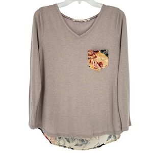 Soft Surroundings Mixed Media Velvet Floral Glitter V-Neck Tunic Top PM Comfy